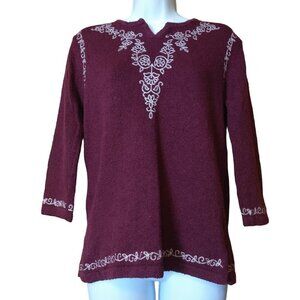 Christopher & Banks Women's Small 3/4 Sleeve Embroidered Pullover Sweater